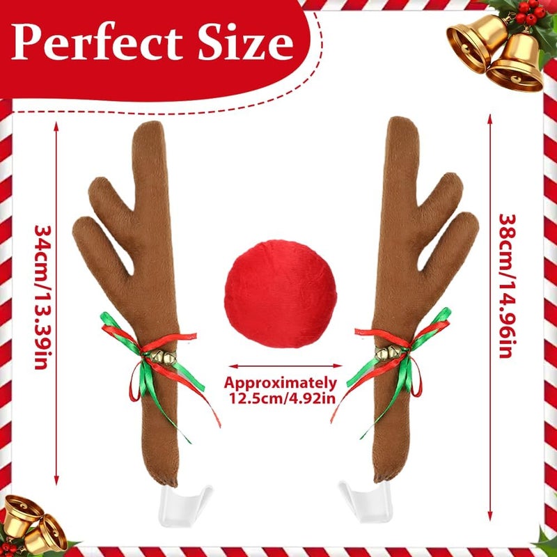 Jaxbo Premium Reindeer Antlers & Nose for Car - Reindeer Car kit with Festive Bells for Christmas - Rudolph Christmas Decorations for Cars, Truck, SUV - Image 4